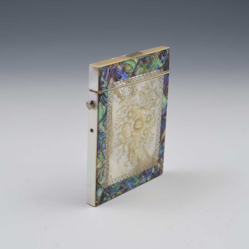 Fine Victorian Carved Mother Of Pearl & Abalone Card Case View XVI