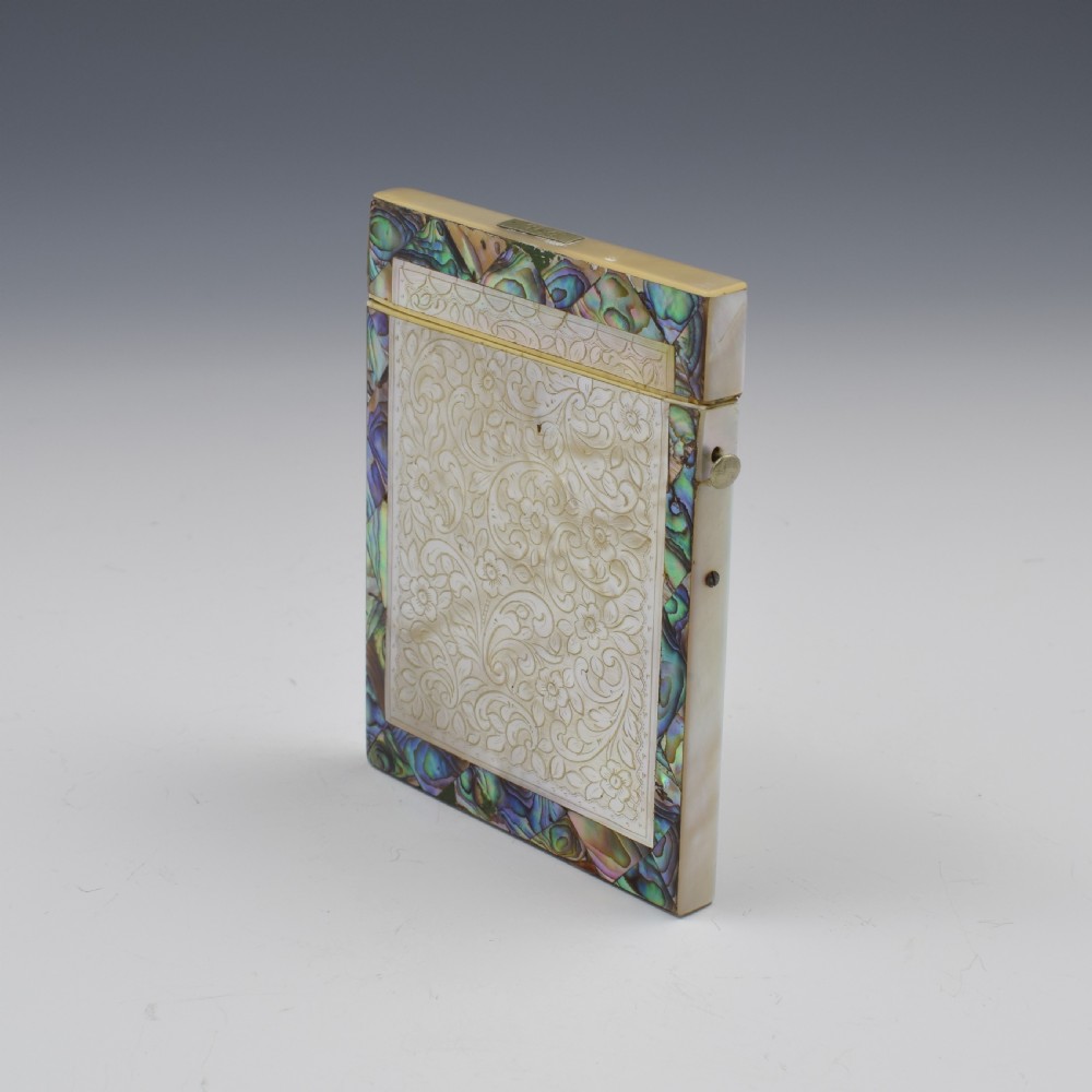 Fine Victorian Carved Mother Of Pearl & Abalone Card Case View XVII