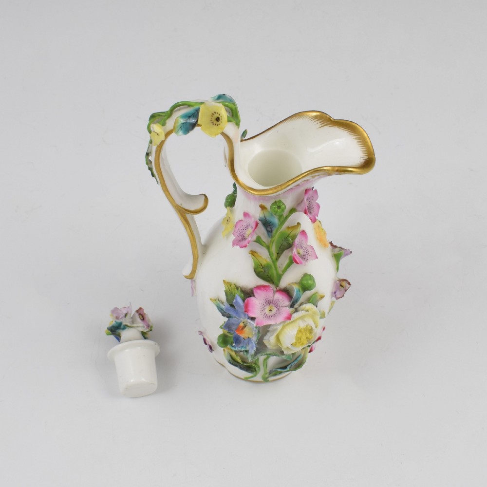 Minton Porcelain Miniature Flower Encrusted Ewer Scent Bottle c.1840 View X