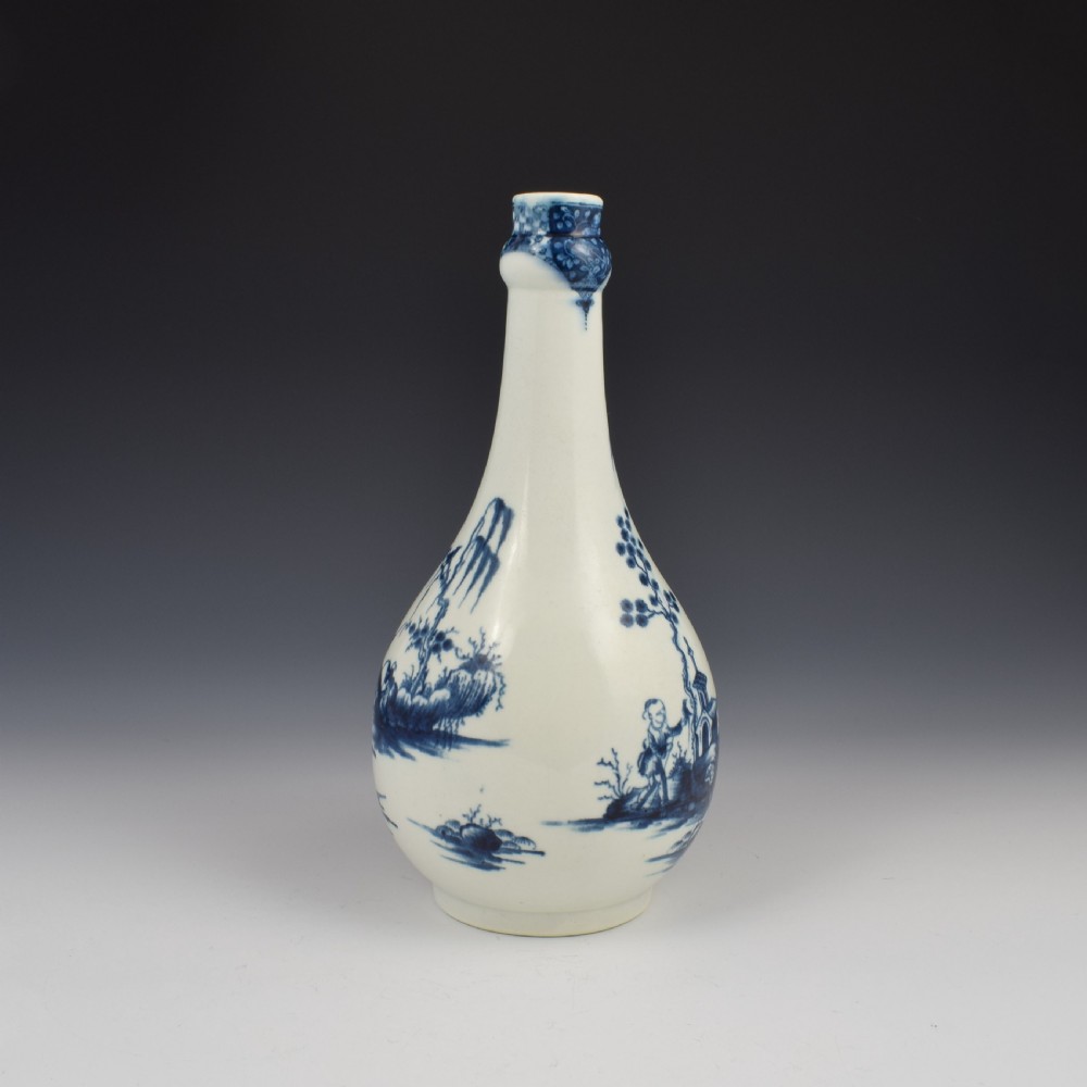 First Period Worcester Porcelain Guglet Water Bottle Willow Bridge Fisherman Pattern c.1760-1765 View IV