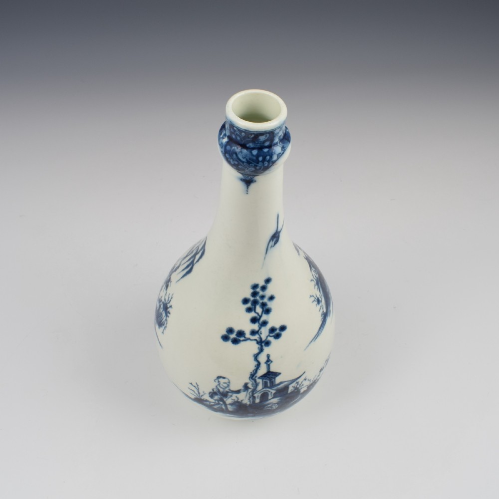 First Period Worcester Porcelain Guglet Water Bottle Willow Bridge Fisherman Pattern c.1760-1765 View IX