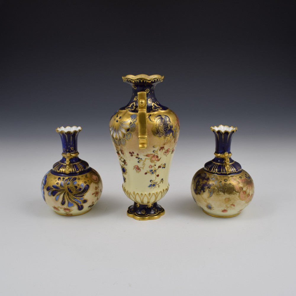 Victorian Royal Crown Derby Garniture Of Porcelain Vases 2553 View III