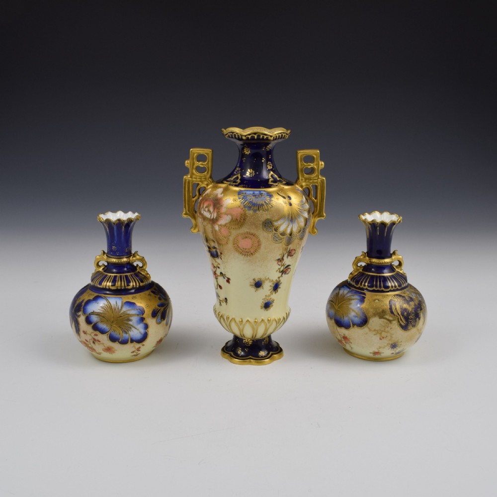 Victorian Royal Crown Derby Garniture Of Porcelain Vases 2553 View IV