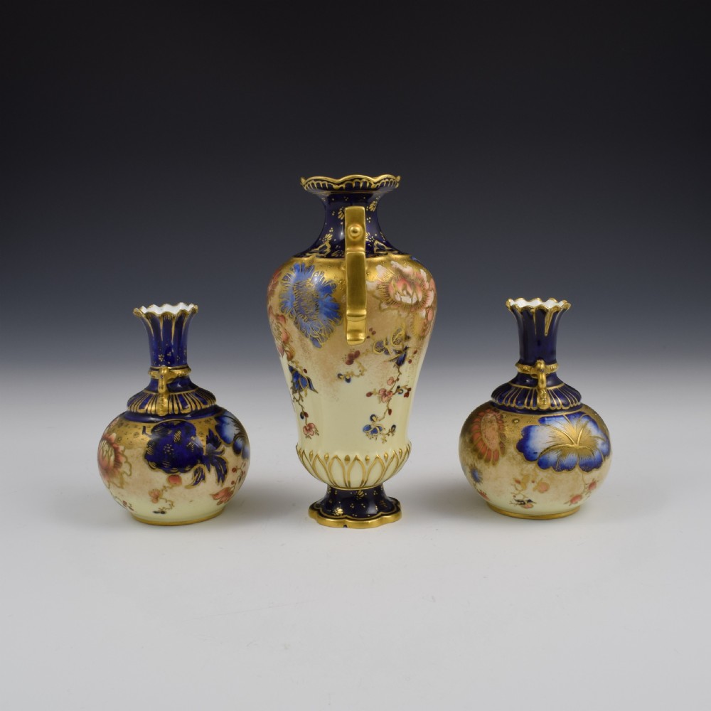 Victorian Royal Crown Derby Garniture Of Porcelain Vases 2553 View V