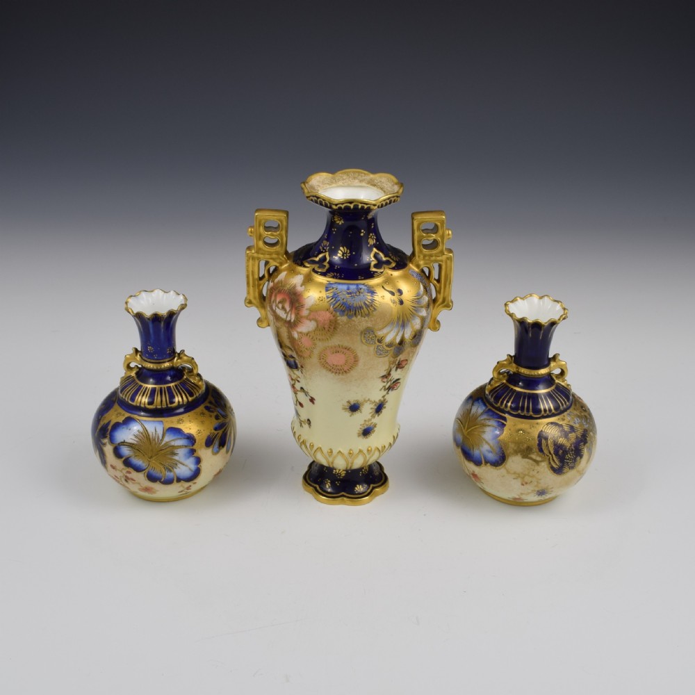Victorian Royal Crown Derby Garniture Of Porcelain Vases 2553 View VI