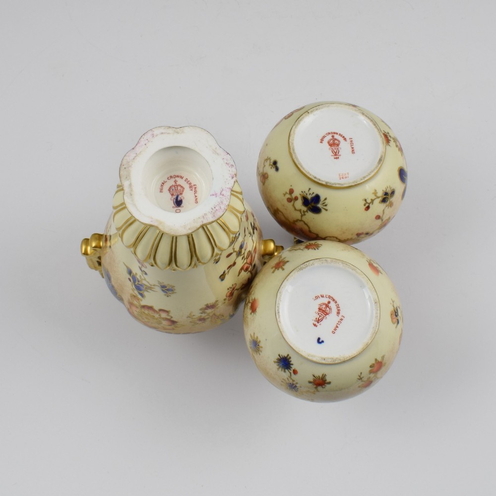 Victorian Royal Crown Derby Garniture Of Porcelain Vases 2553 View VIII