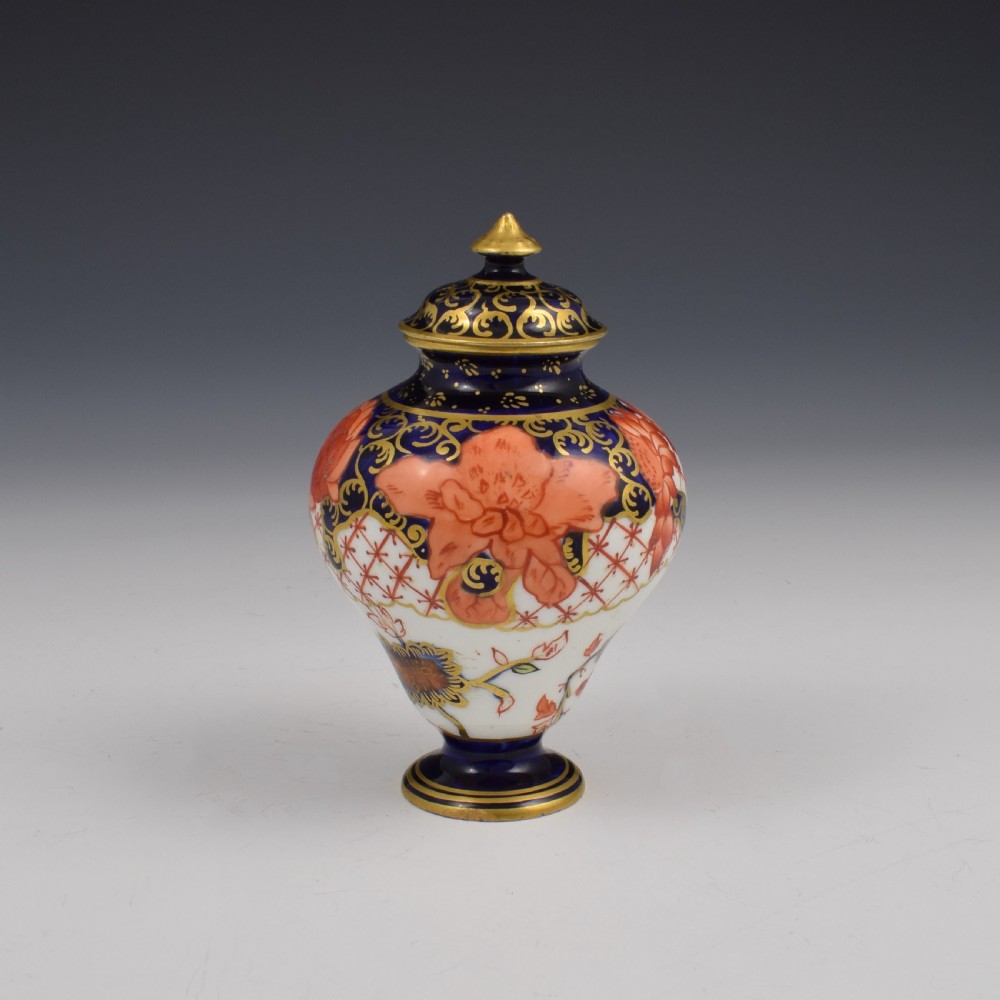 Antique Edwardian Royal Crown Derby Miniature Vase & Cover Pattern 2444 View II