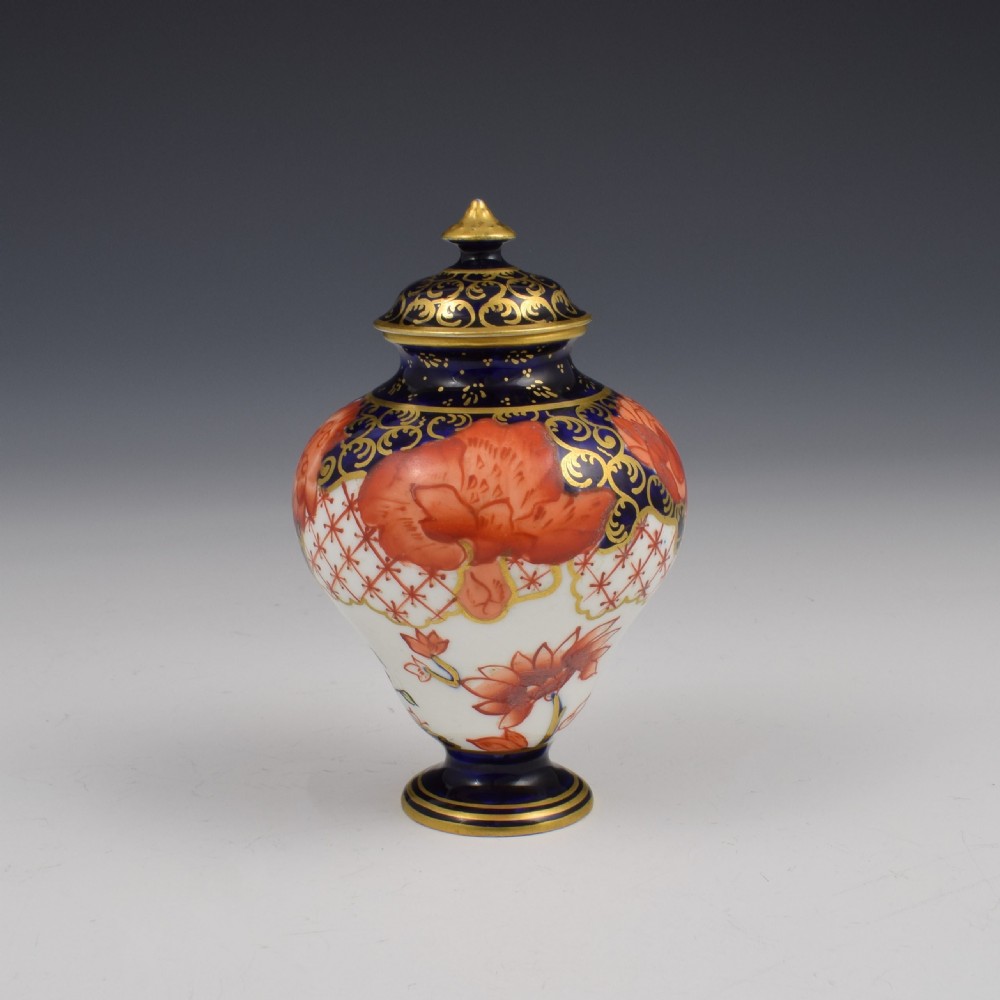 Antique Edwardian Royal Crown Derby Miniature Vase & Cover Pattern 2444 View III