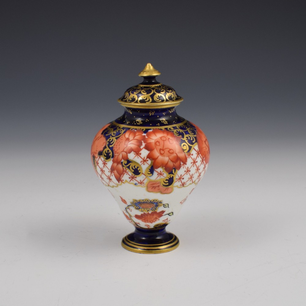 Antique Edwardian Royal Crown Derby Miniature Vase & Cover Pattern 2444 View IV