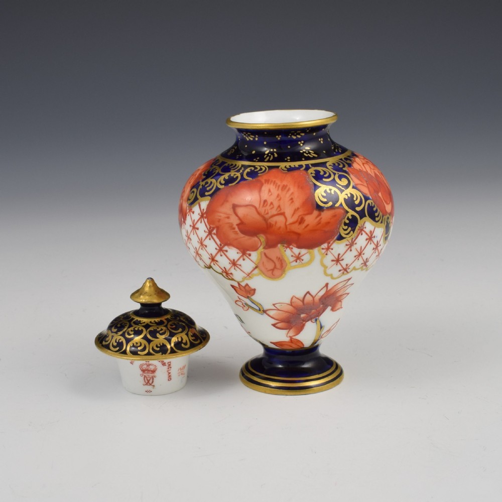 Antique Edwardian Royal Crown Derby Miniature Vase & Cover Pattern 2444 View V
