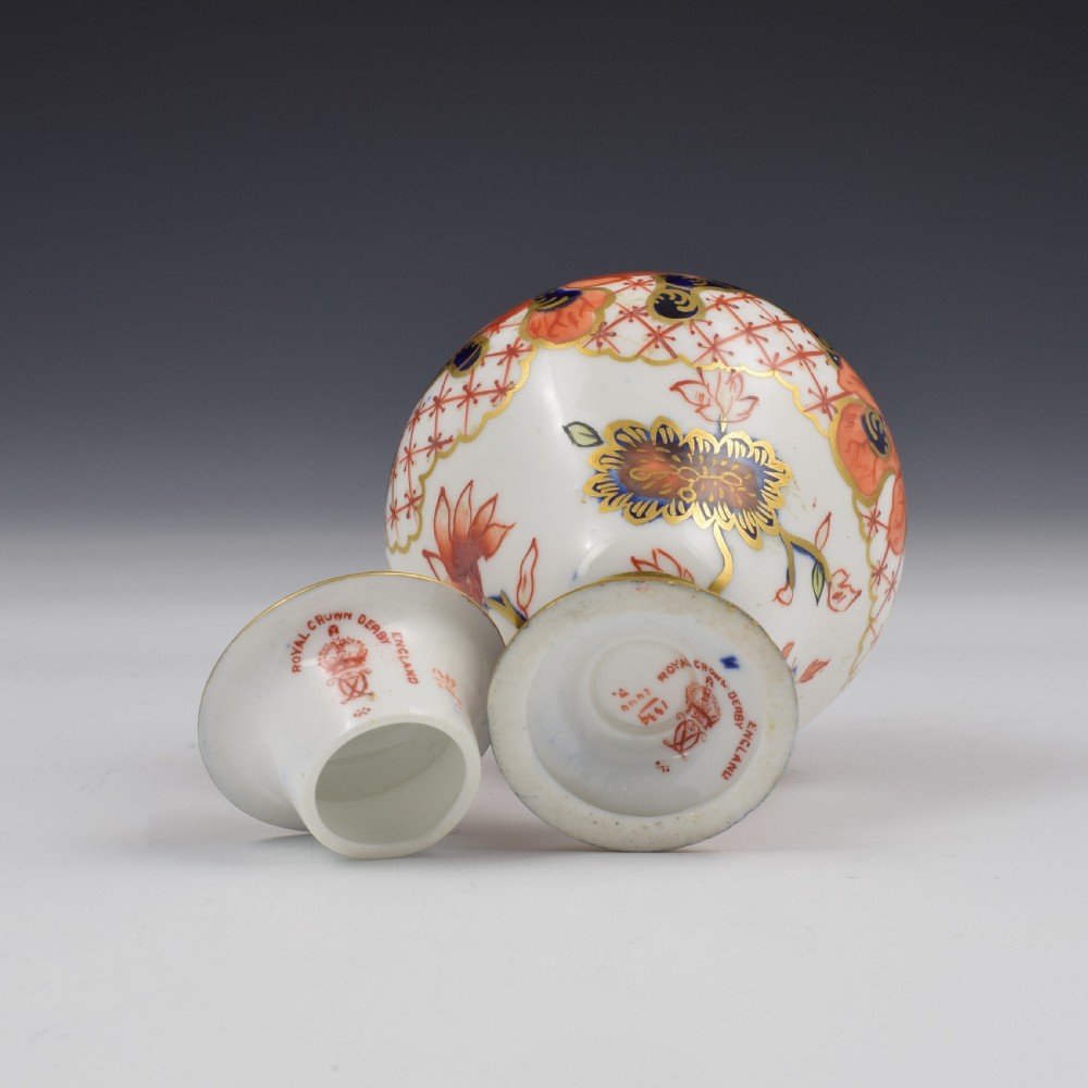 Antique Edwardian Royal Crown Derby Miniature Vase & Cover Pattern 2444 View VIII