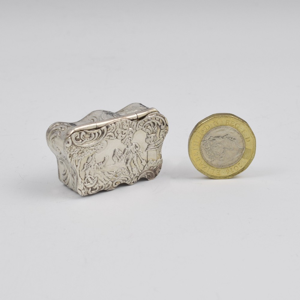 Edwardian Embossed Dutch Miniature Silver Pill Box  View VII