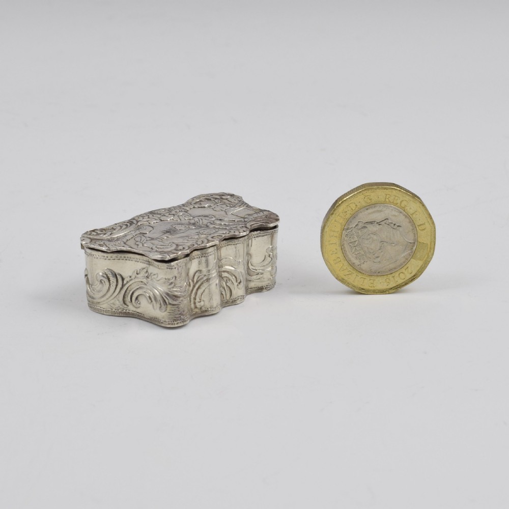 Edwardian Embossed Dutch Miniature Silver Pill Box  View VIII