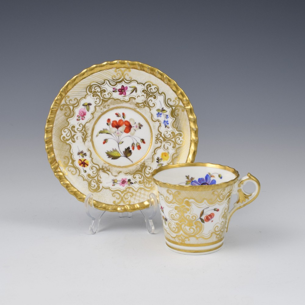 Chamberlain Worcester Porcelain New Gadroon Tournay Shape Cup & Saucer c.1820 View II