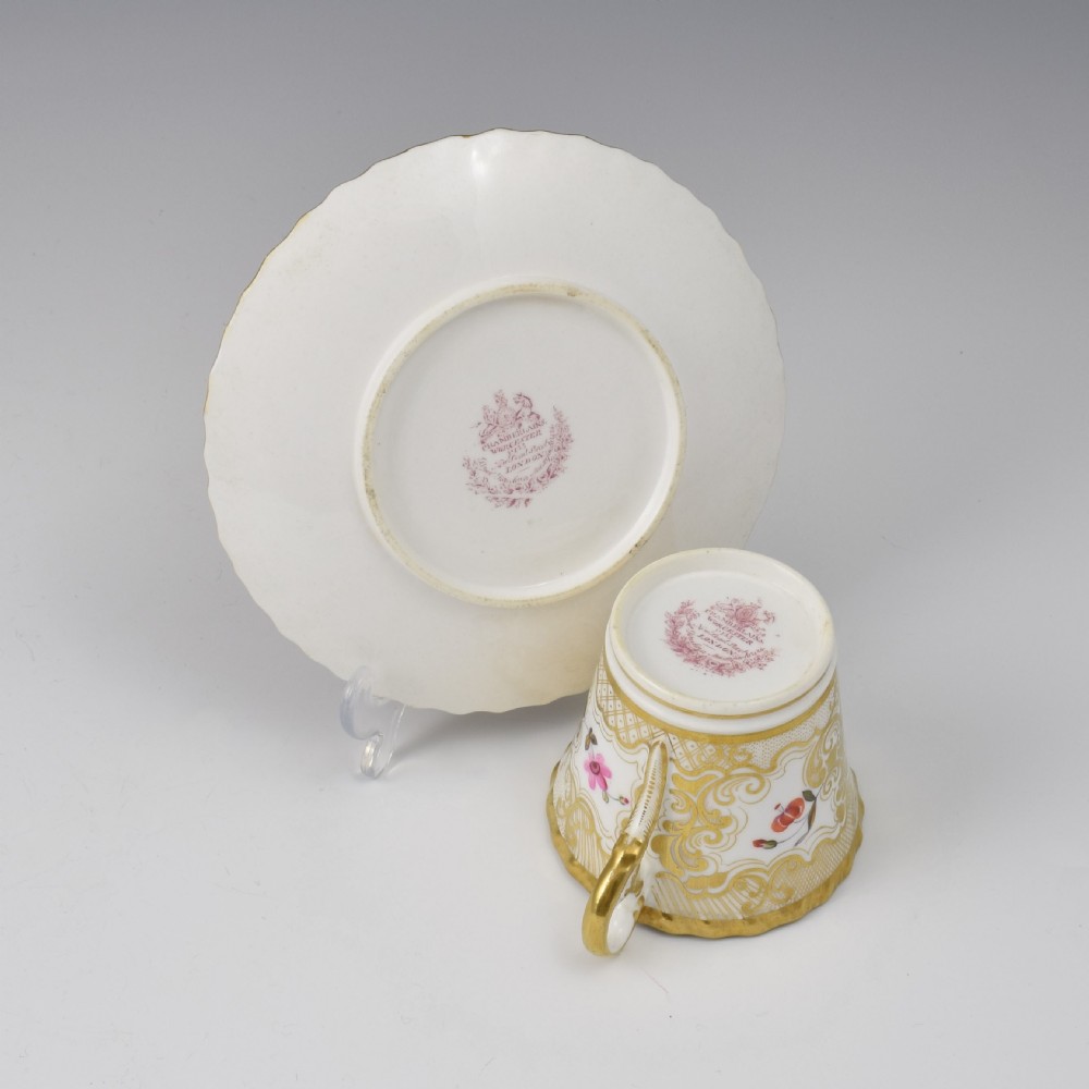 Chamberlain Worcester Porcelain New Gadroon Tournay Shape Cup & Saucer c.1820 View XII