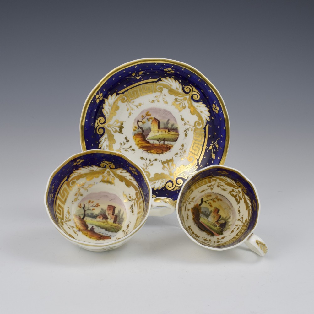 New Hall Porcelain Landscape Cup & Saucer Trio Pattern 3750 c.1830 View II