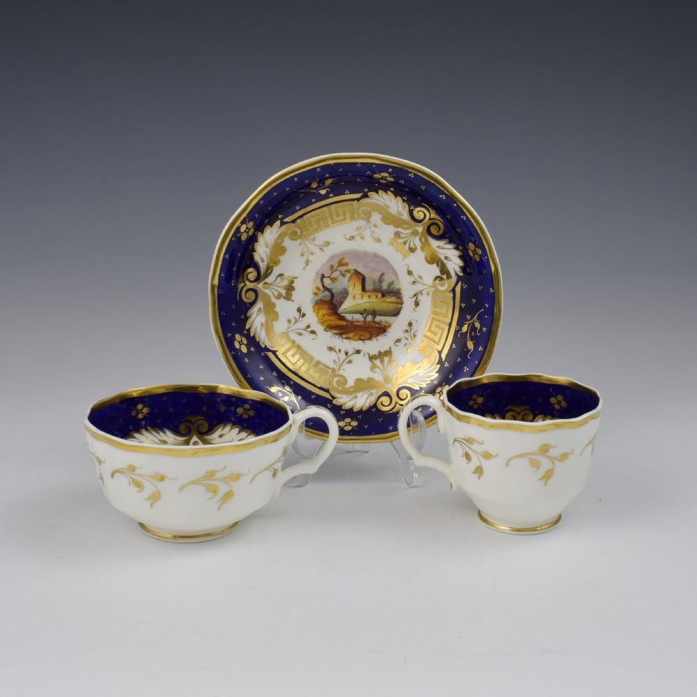 New Hall Porcelain Landscape Cup & Saucer Trio Pattern 3750 c.1830 View III