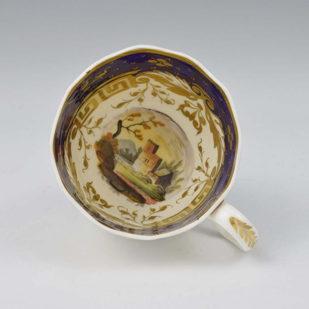 New Hall Porcelain Landscape Cup & Saucer Trio Pattern 3750 c.1830 View VIII