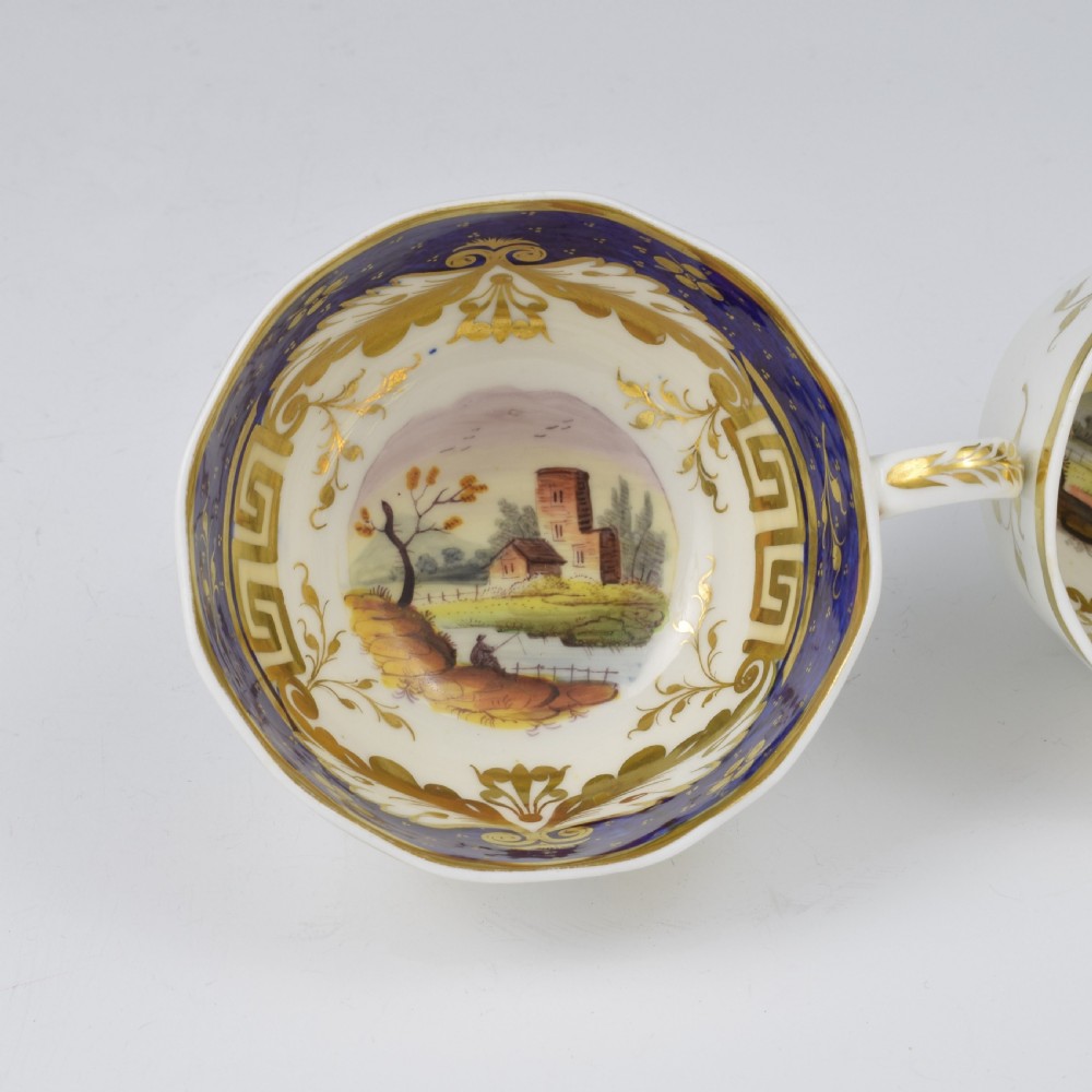 New Hall Porcelain Landscape Cup & Saucer Trio Pattern 3750 c.1830 View IX