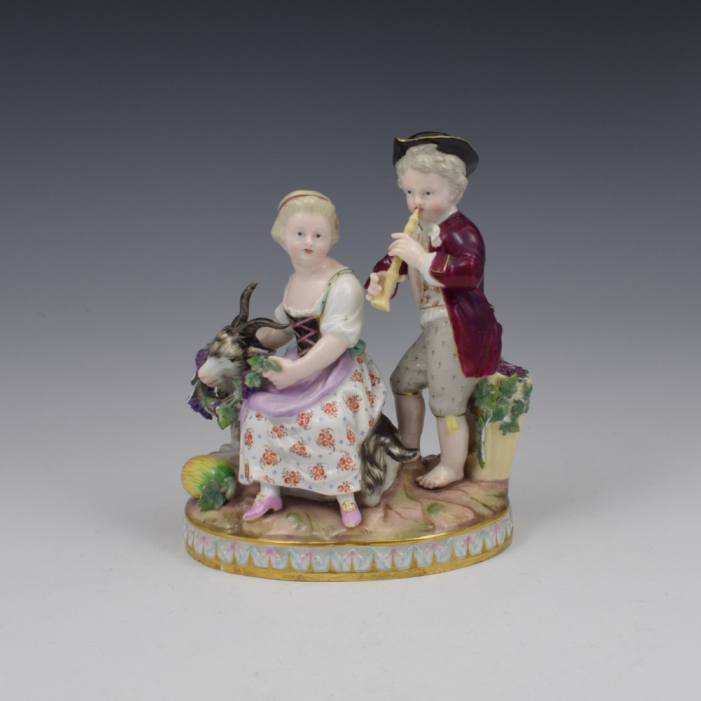 Meissen Porcelain Figure Group Grape Pickers, Children With Goat As Autumn