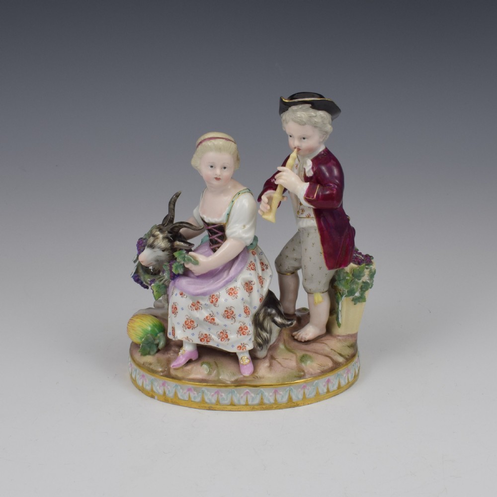 Meissen Porcelain Figure Group Grape Pickers, Children With Goat As Autumn View II