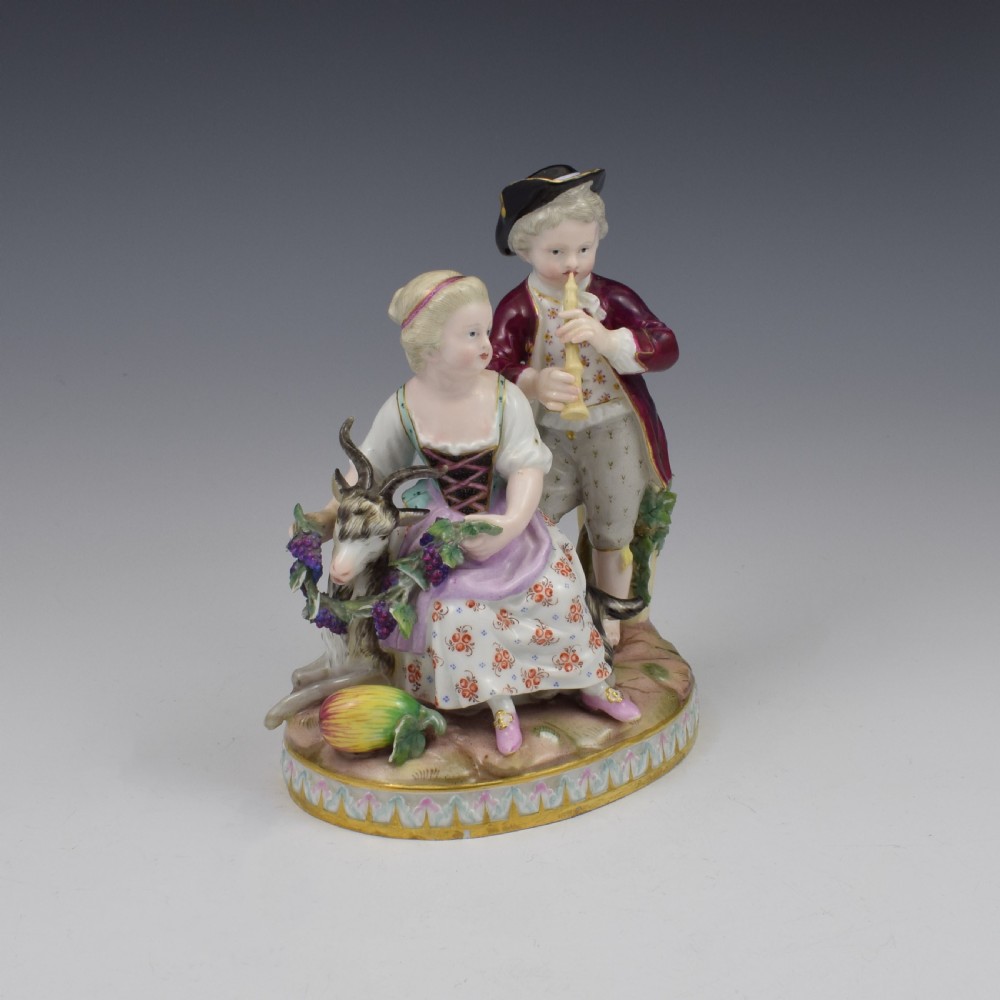 Meissen Porcelain Figure Group Grape Pickers, Children With Goat As Autumn View III