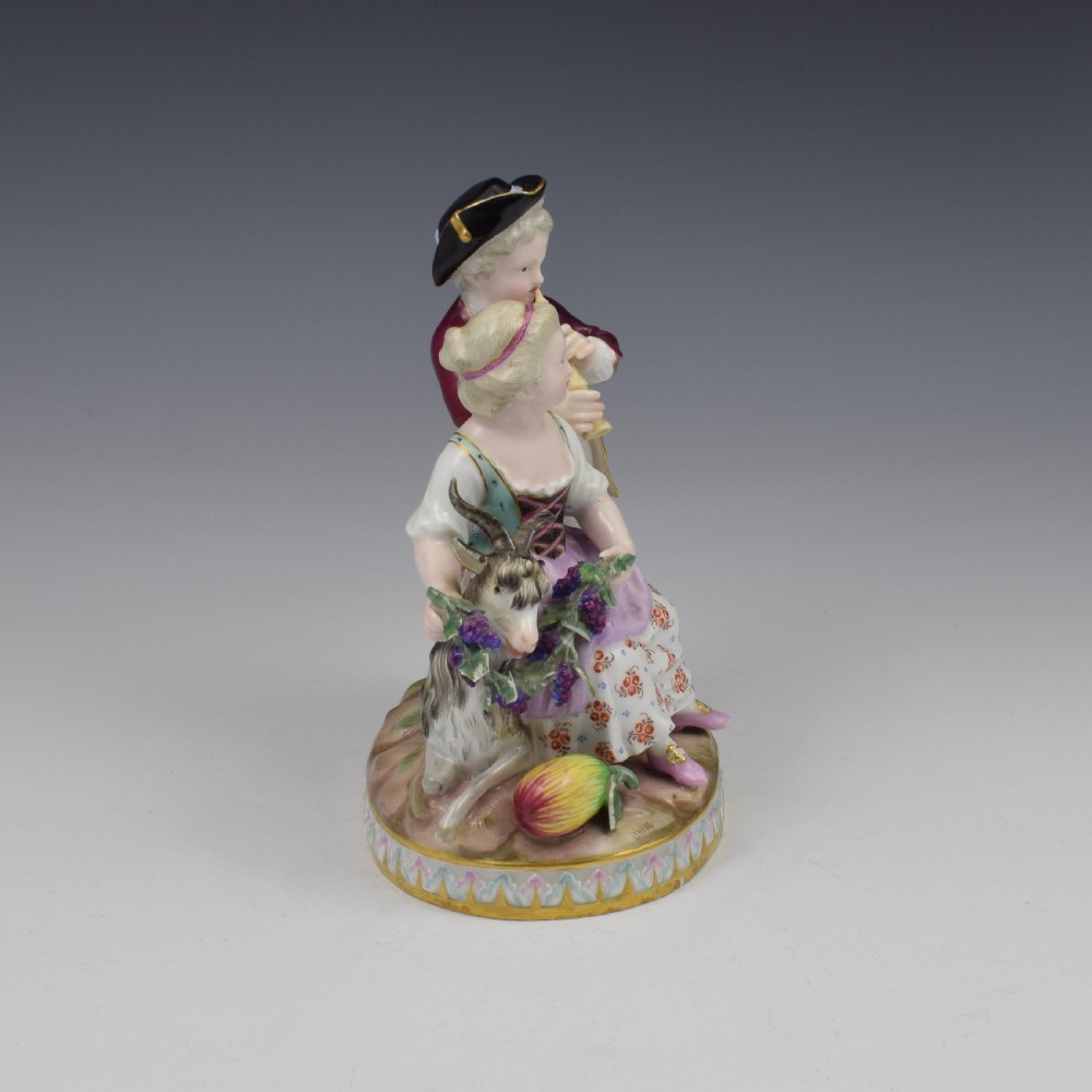 Meissen Porcelain Figure Group Grape Pickers, Children With Goat As Autumn View IV