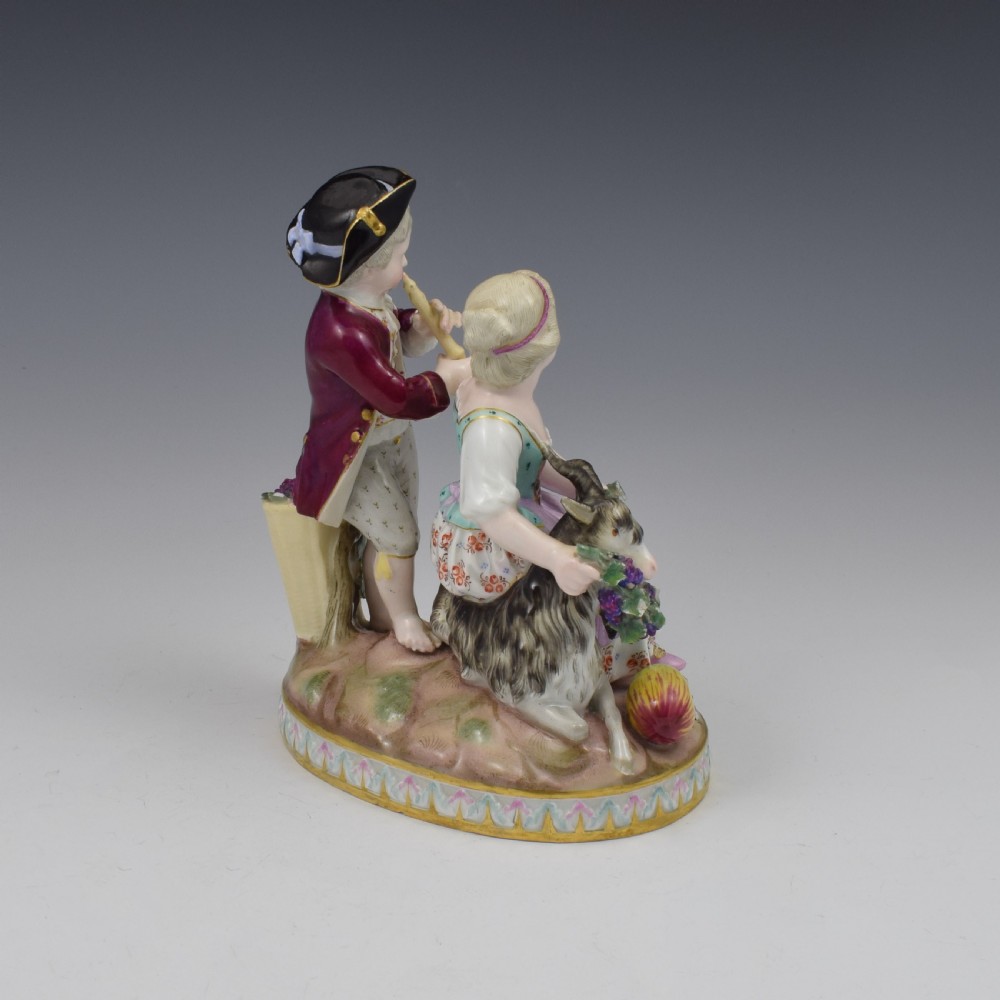 Meissen Porcelain Figure Group Grape Pickers, Children With Goat As Autumn View V