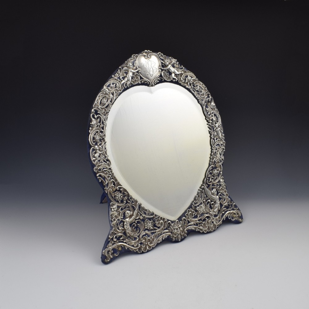 Large Victorian Heart Shaped Silver Dressing Table Mirror William Comyns 