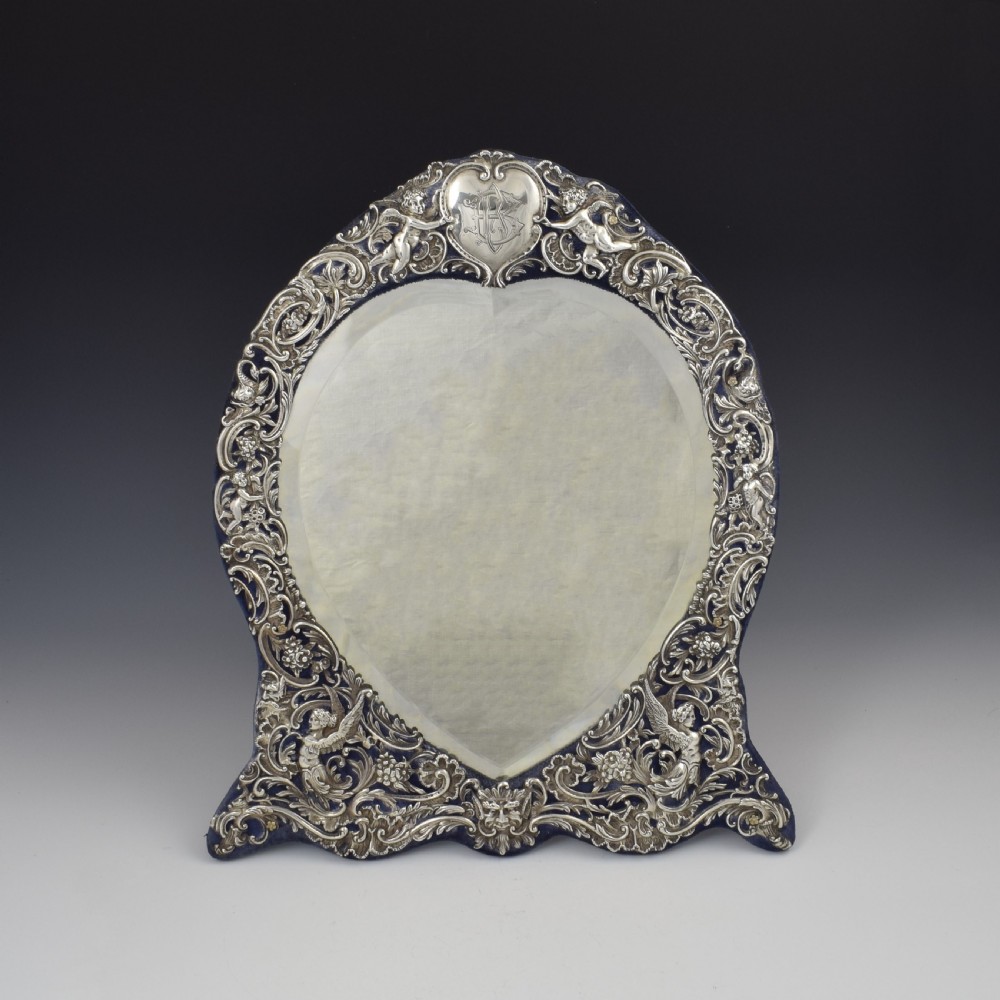 Large Victorian Heart Shaped Silver Dressing Table Mirror William Comyns  View II