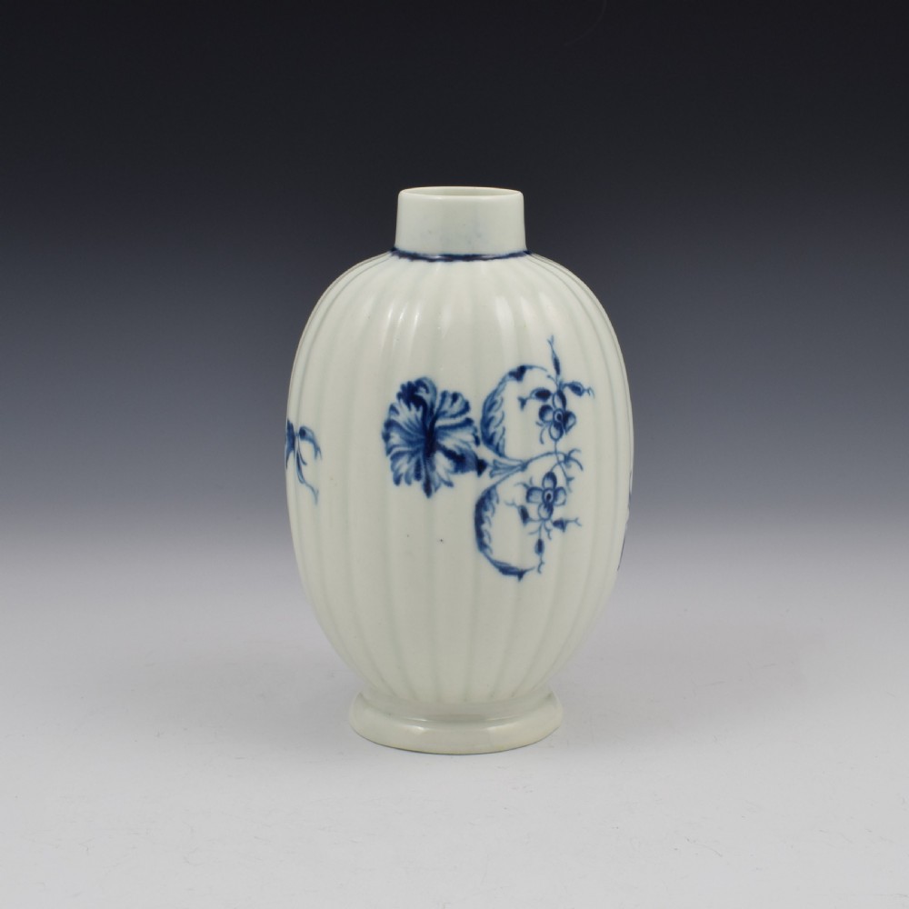 First Period Worcester Porcelain The Gilliflower Pattern Fluted Tea Canister c.1770