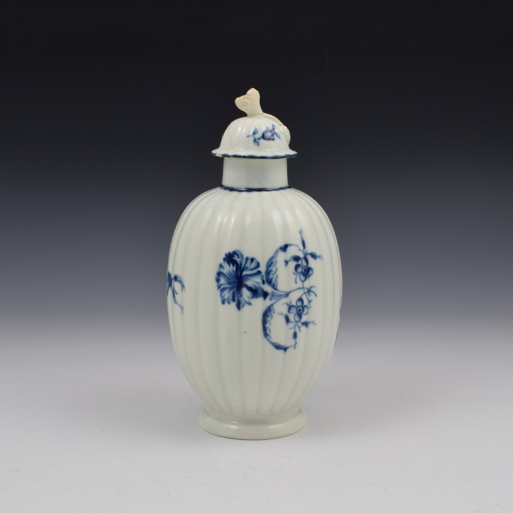 First Period Worcester Porcelain The Gilliflower Pattern Fluted Tea Canister c.1770 View VI