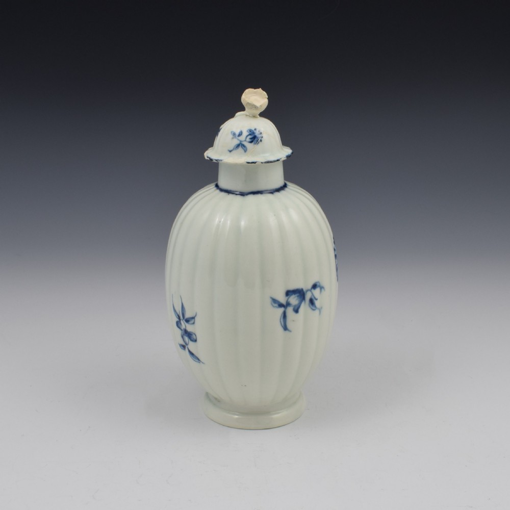 First Period Worcester Porcelain The Gilliflower Pattern Fluted Tea Canister c.1770 View VII