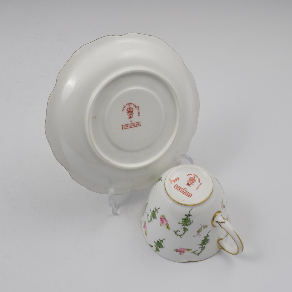 Edwardian Royal Crown Derby Porcelain Cup & Saucer 6840 View VII
