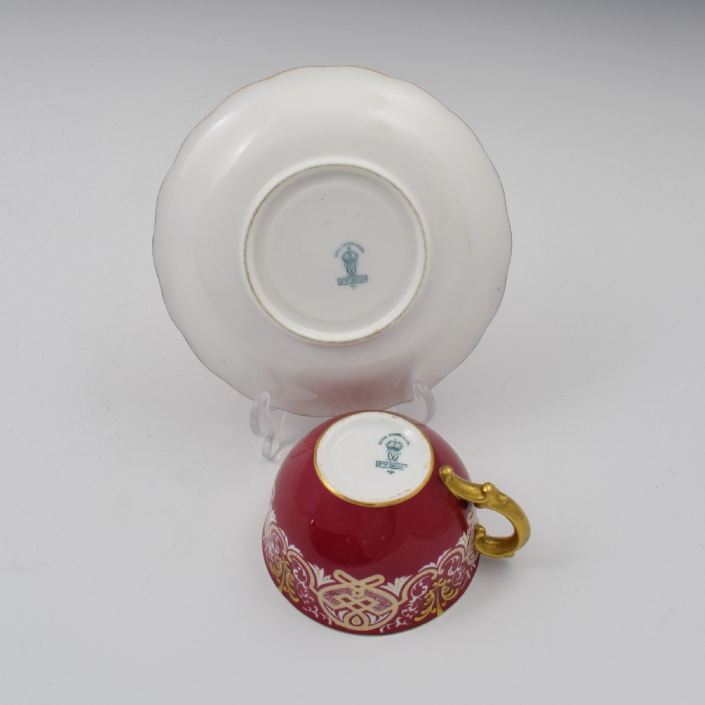 Fine Victorian Royal Crown Derby Porcelain Tea Cup & Saucer View VII