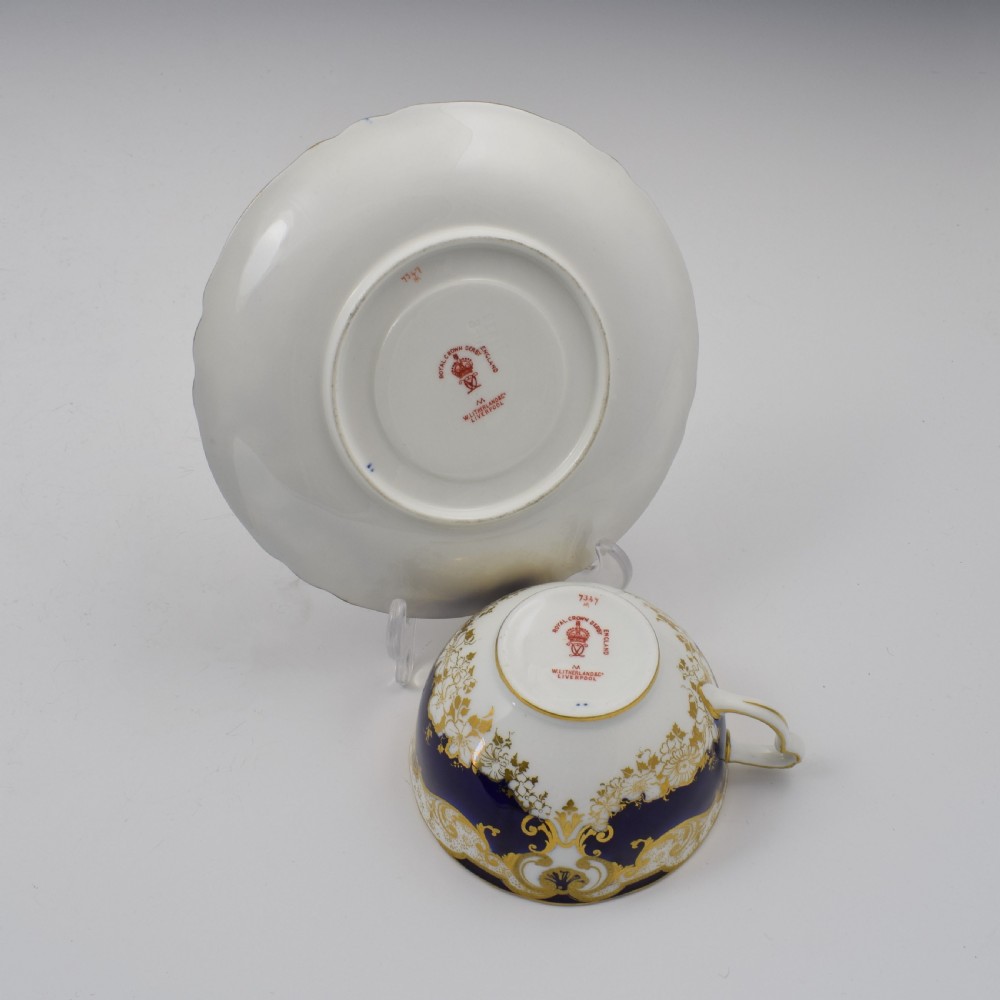 Fine Edwardian Royal Crown Derby Porcelain Tea Cup & Saucer 7347 View VII