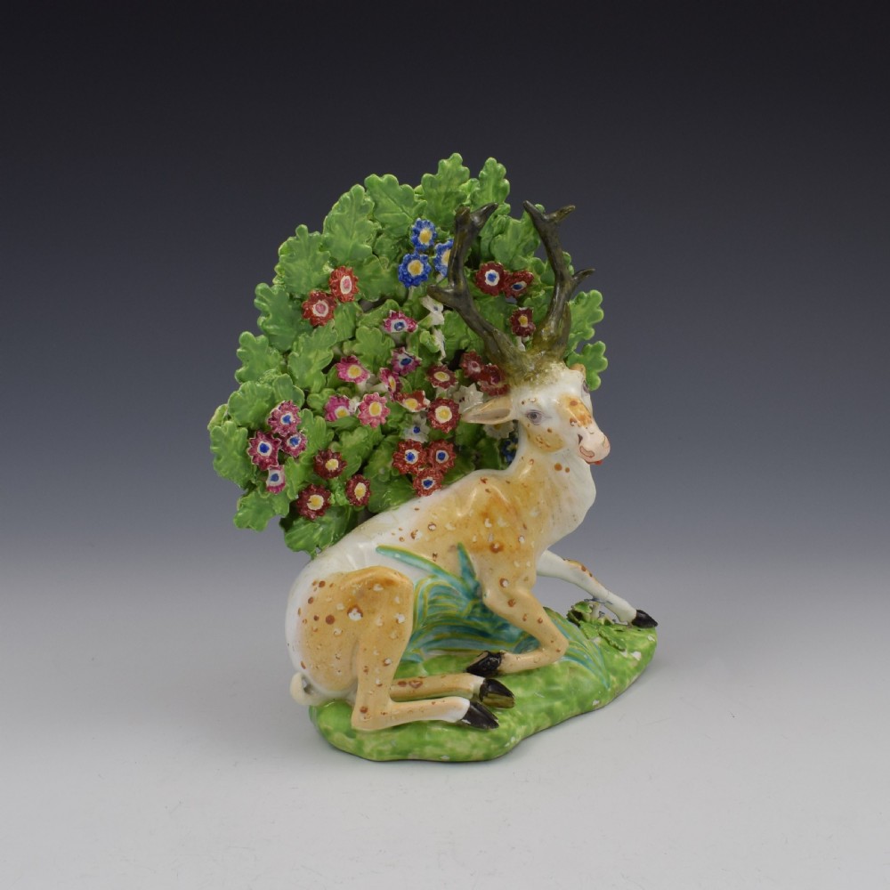 Bloor Derby Porcelain Large Bocage Figure Recumbent Stag c.1820 View II