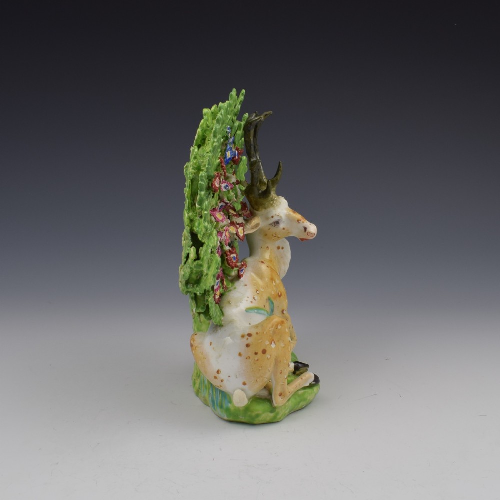 Bloor Derby Porcelain Large Bocage Figure Recumbent Stag c.1820 View III