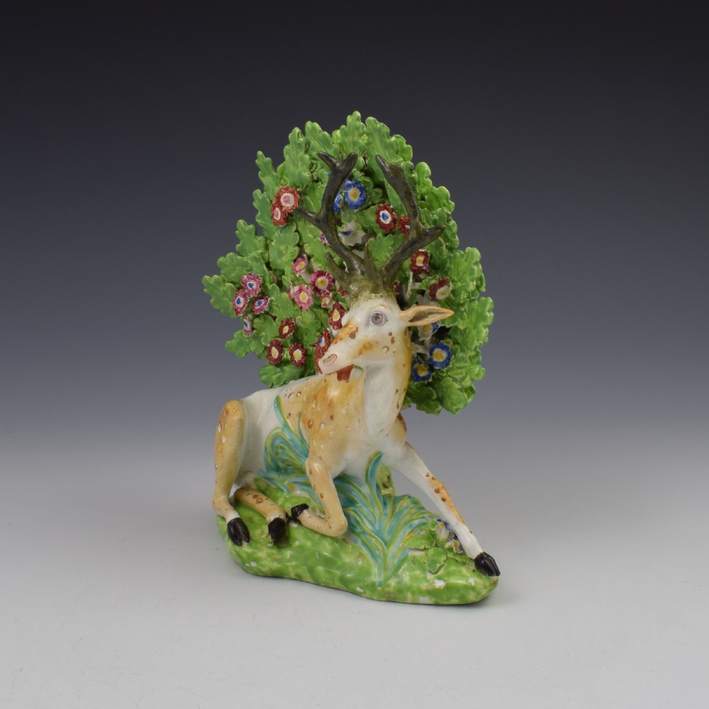 Bloor Derby Porcelain Large Bocage Figure Recumbent Stag c.1820 View IX