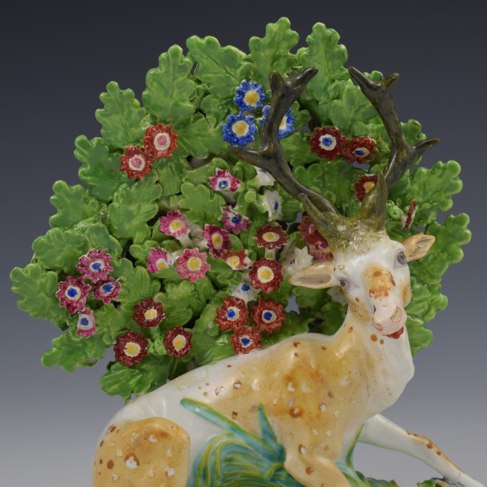 Bloor Derby Porcelain Large Bocage Figure Recumbent Stag c.1820 View X