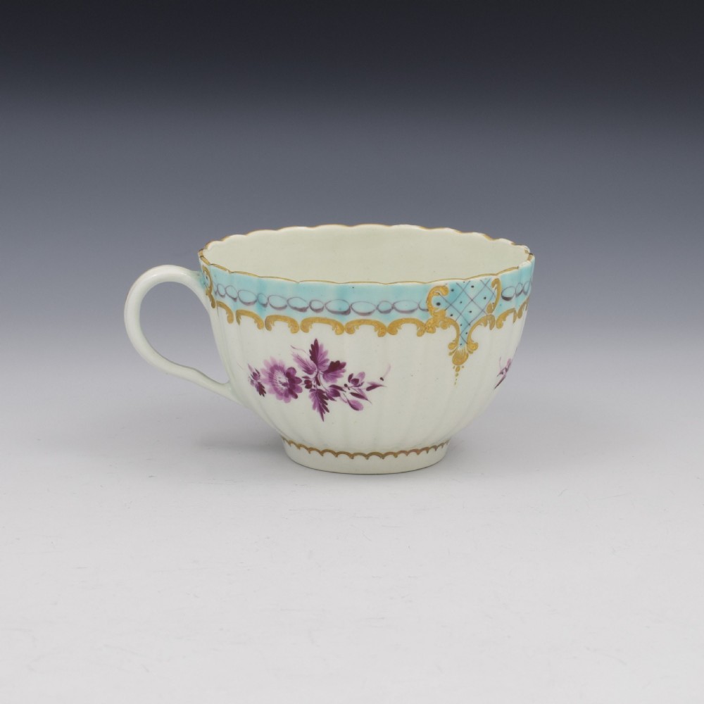 First Period Worcester Porcelain Sevres Style Fluted Tea Cup c.1775