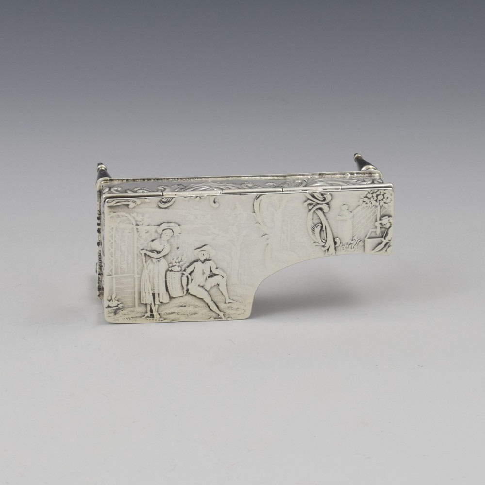 German Hanau Silver Novelty Miniature Harpsichord Embossed Trinket Box View VII
