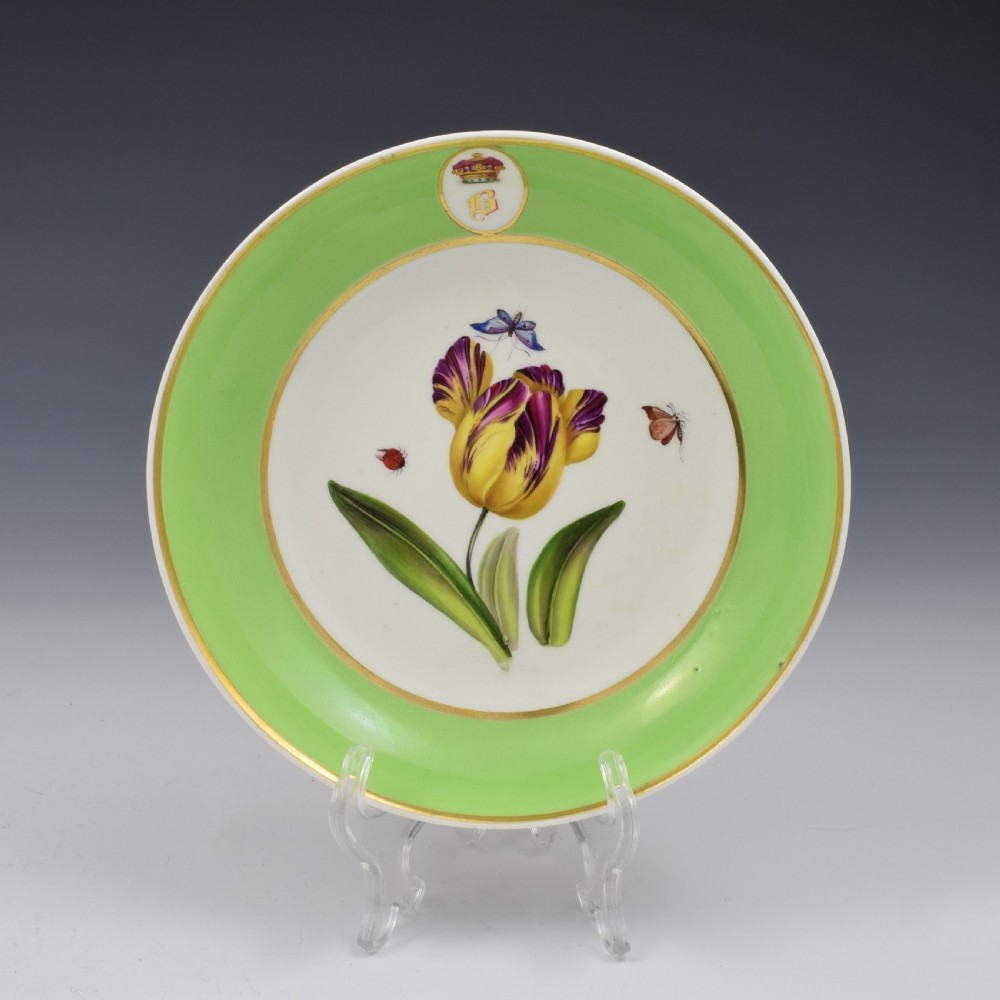 Pair Of Bloor Derby Porcelain Armorial Botanical Saucer Dishes View II