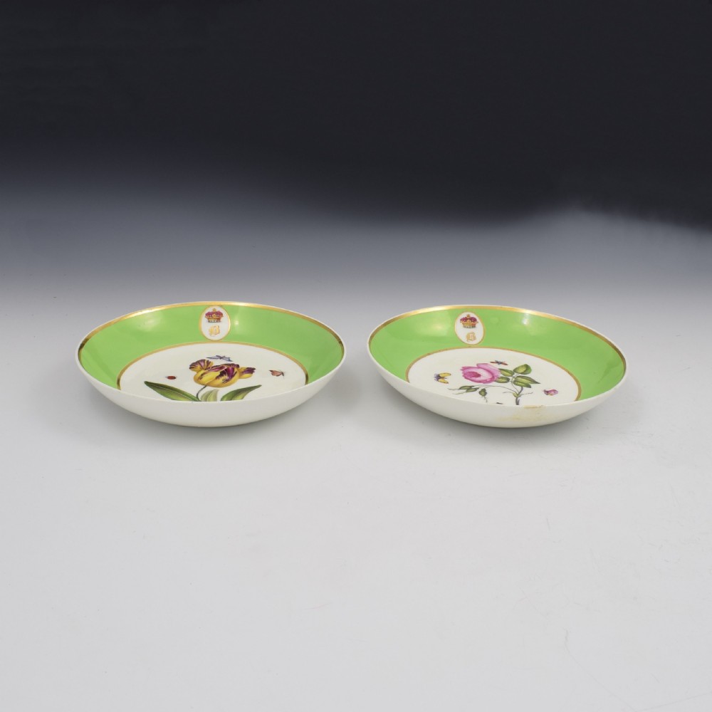 Pair Of Bloor Derby Porcelain Armorial Botanical Saucer Dishes View VII