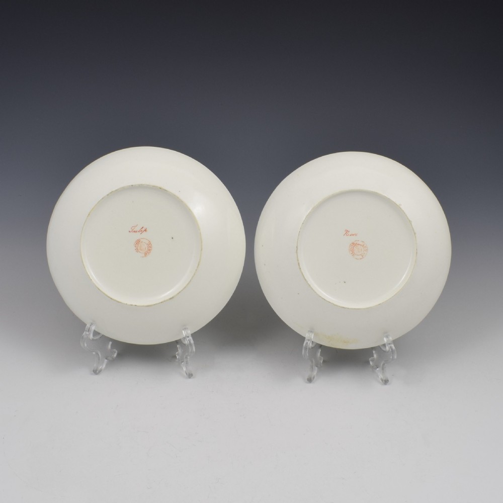 Pair Of Bloor Derby Porcelain Armorial Botanical Saucer Dishes View IX
