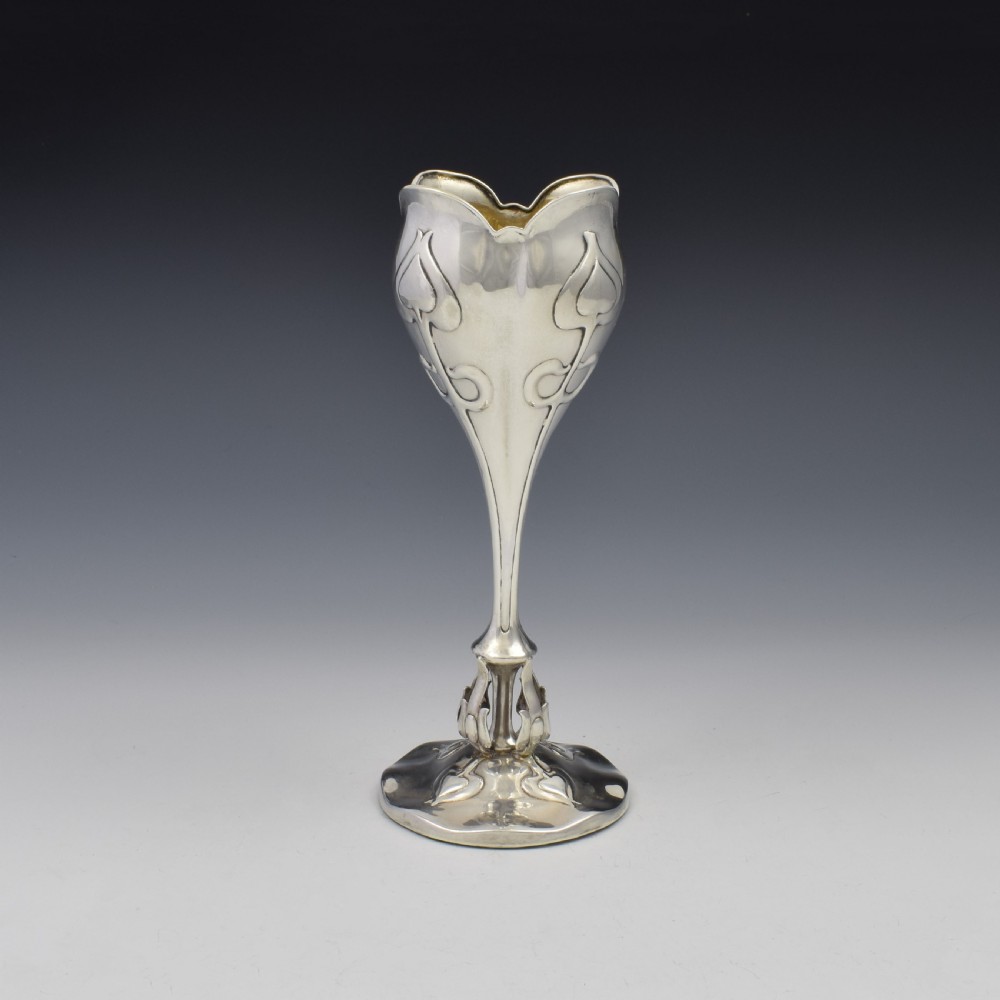 Edwardian Art Nouveau Silver Vase Chester 1903 View II
