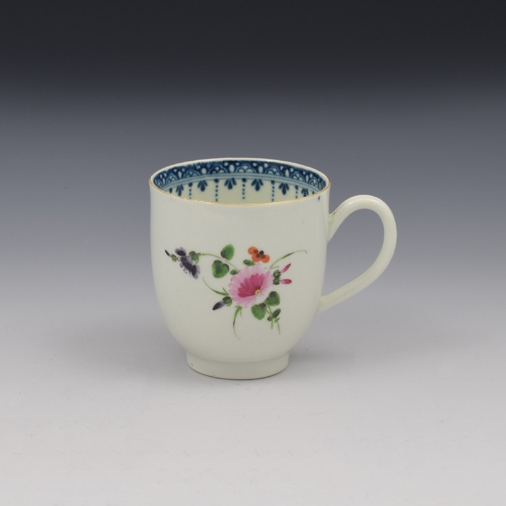 First Period Worcester Porcelain Floral Coffee Cup c.1770