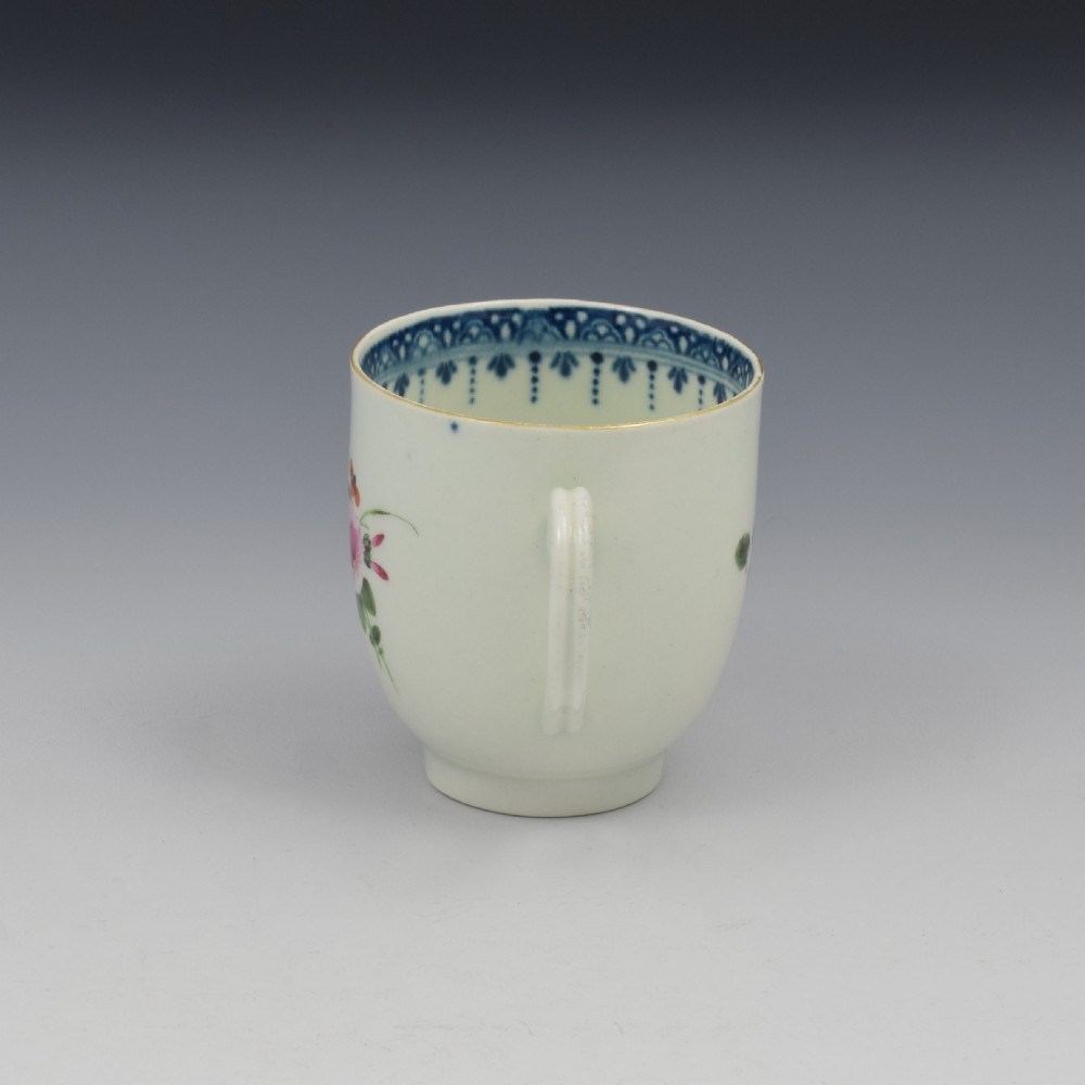 First Period Worcester Porcelain Floral Coffee Cup c.1770 View III