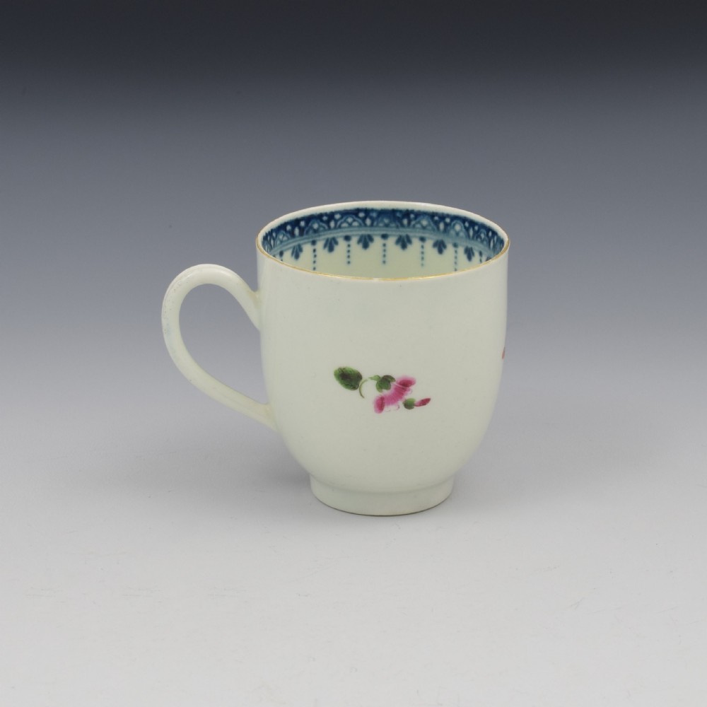 First Period Worcester Porcelain Floral Coffee Cup c.1770 View IV