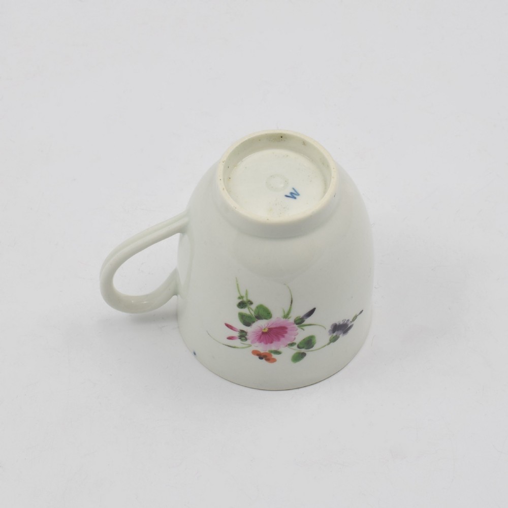 First Period Worcester Porcelain Floral Coffee Cup c.1770 View V